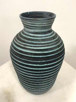 Accolay French Mid - Century Modern Vintage Ceramic Pottery Vase Turquoise Blue