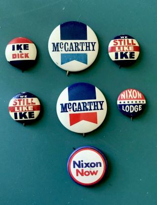 7 Vintage Presidential Campaign Buttons Pins Metal Ike Nixon Mccarthy 1950s