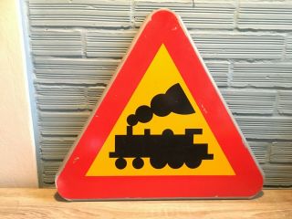 Vintage Train Locomotive Railway Road Sign Tin Metal Warning Caution