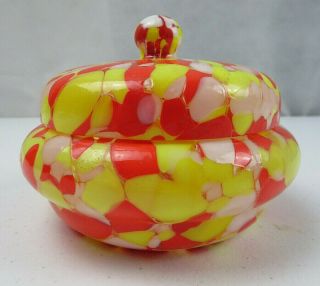Vintage Colored Czechoslovakia Art Glass Covered Candy Dish Trinket Jewelry Box
