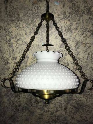 Vintage hobnail milk glass ceiling hanging hurricane oil lamp light fixture 13 