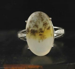 Old Chinese Natural Jade And Silver Hand - Carved Adjustable Ring