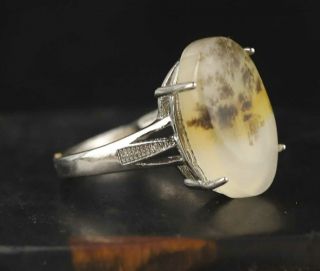 Old Chinese natural jade and silver hand - carved adjustable ring 2