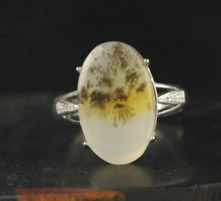 Old Chinese natural jade and silver hand - carved adjustable ring 3