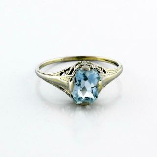 Vintage Aquamarine Gemstone Filigree Ladies Ring 10k White Gold 1.  25 Ctw Size 6