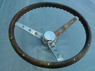 - Vintage 15 Inch Real Wood Steering Wheel With Mounting Kit