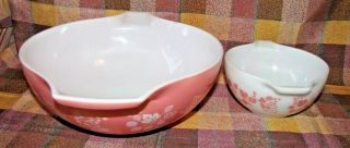 Vintage Pyrex Pink Gooseberry Cinderella Mixing Nesting Bowls 444,  441