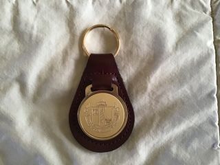 Delta Zeta Engraved Crest And Leather Key Chain
