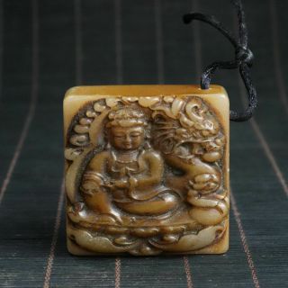Chinese Exquisite Shoushan Stone Hand Carved Buddha Statue Seal 30103
