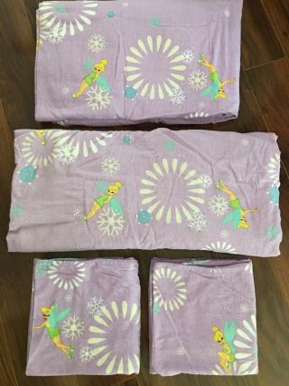 Disney Fairies Tinker Bell Flannel Sheet Set Full Sz Flat Fitted 2 Pillow Cases