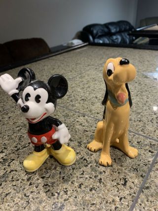 Vintage Walt Disney Productions Figurines Mickey Mouse & Pluto Porcelain