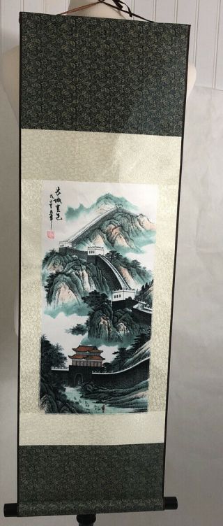 A Signed Old Chinese Painting Scroll “the Great Walls Of China In Spring”