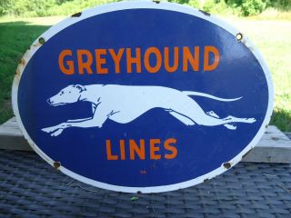 Old Vintage 1956 Greyhound Lines Porcelain Public Transportation Sign Bus