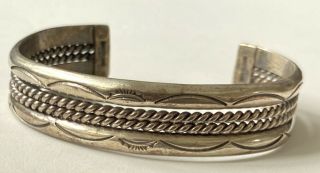 HEAVY VINTAGE NAVAJO STAMPED STERLING SILVER TWISTED ROPE CUFF BRACELET 48g 2
