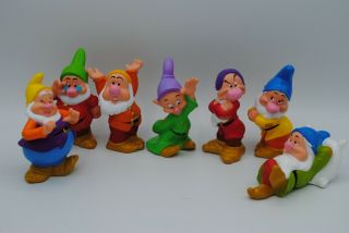 Vintage Walt Disney Snow White And The Seven Dwarfs 7 Figure Vinyl Dwarfs Set