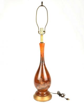 Vintage Mid Century Royal Haeger Orange Etruscan 39 1/2 " Lamp With Finial C1960s