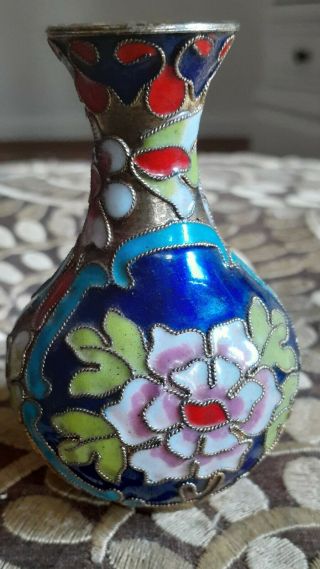 Antique Vintage Modern Chinese Cloisonne Enamel Floral Vase Gilt Copper