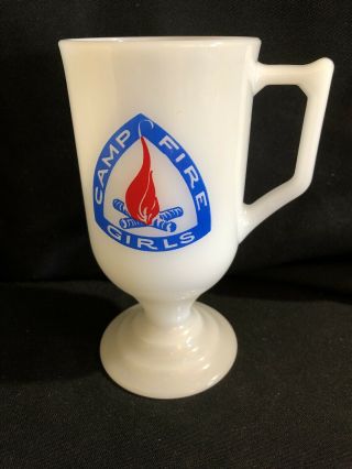 White Glass Camp Fire Girls Mugs From The 70s.  No Chips.