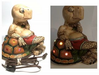 Vintage Mid Century Modern Italian Ceramic Turtle Table Lamp 8”x9” 2