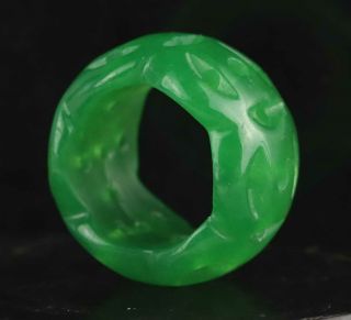 Old Chinese Natural Green Jade Hand - Carved Statue Of Flower Ring