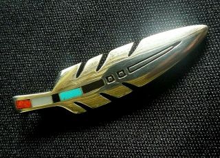 Vtg Ray Tracey RT Signed Sterling Silver Turquoise Inlay 