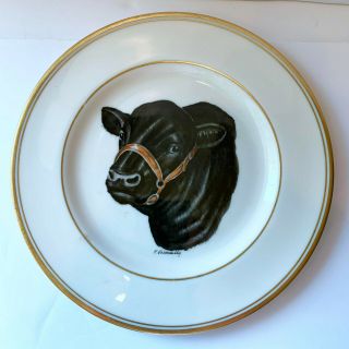 Signed Vosmansky Hereford Bull Plate Abercrombie & Fitch Hand Painted 8.  25 " Vtg