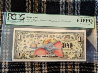 Disney Dollar 2005 D $1 Dumbo With Bar Code D Series Pcgs Currency 64ppq
