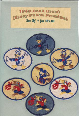 1948 Bond Bread Disney Patch Premiums Set Of 7
