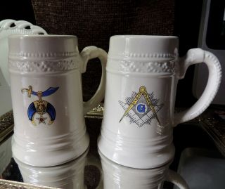 Vintage Freemason Stein/mug And Crescent Star Scimitar Stein/mug Set Of 2