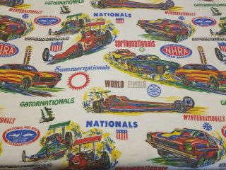 Vtg 70s Nhra Drag Race Bed Blanket Car Racing Sears Nationals 68x88