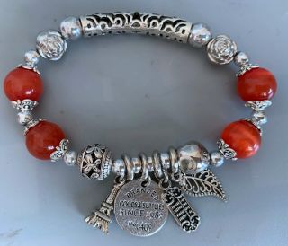 Collectable Handwork Decor Old Tibet Silver Carve Bead Inlay Agate Luck Bracelet