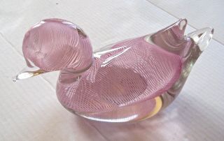 Vintage Murano Italian Glass Duck Bird Signed Franco Moretti Swirls.