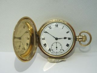 Vintage Swiss Full Hunter Pocket Watch Gold Plated V.  G.  C And Serviced.