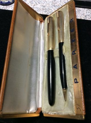 Vtg Parker 51 Vacumatic Fountain Pen & Mechanical Pencil Set W/box 14k Gold Fill