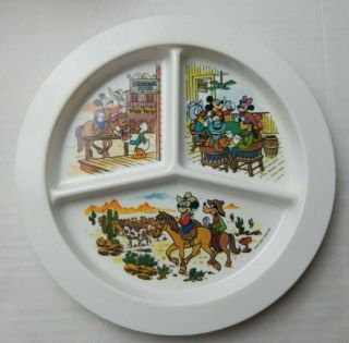 Vintage Walt Disney Prod Mickey Mouse Cowboy Plastic Plate Divided Goofy Western