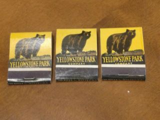 3 Vtg Yellowstone Park Company Matchbooks Old Faithful Geiser Bear Lion Match Co