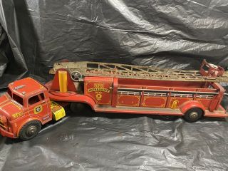 Vintage Giant Marx Lumar Tin Fire Truck,  Hook & Ladder From The 1950 