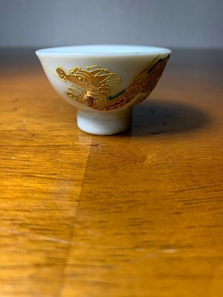 Antique Japanese Porcelain Sake Cup Hand Painted Gilt Dragon Unusual Spout 2