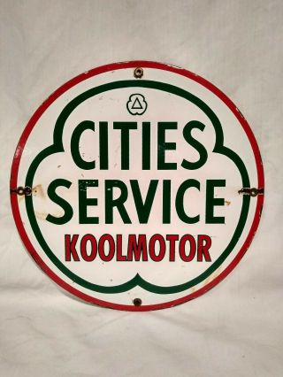 Vintage Cities Service Oil Company Koolmotor Porcelain Sign Gas Pump Door Plate