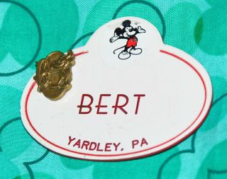Bert - Disney Cast Member Name Tag Badge & 1 Year Service Award Pin