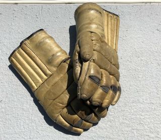 Vintage STALL & DEAN Leather Ice Hockey Gloves made in USA - 1940’s/50’s Sport 2