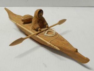 Vintage Alaska Eskimo Inuit Indian Model Umiak Kayak Boat Canoe Sgnd