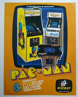 Midway Pac - Man Arcade Flyer 1980 Video Game Promo Artwork Sheet 2 Sided
