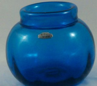 Vintage Blenko Turquoise/blue Hand Blown Glassvase 6 " H X 6.  25 " W