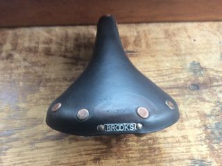 Vintage Brooks Professional Black Leather Saddle With Brass Rivets England