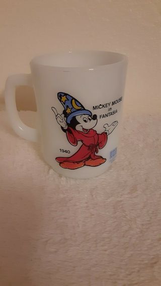 Anchor Hocking Pepsi Mickey Mouse Fantasia Milk Glass Mug Fire King