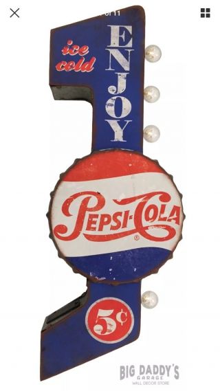 Pepsi Light Sign Arcade Game Double Sided Metal Vintage Style Pinball Coin Op