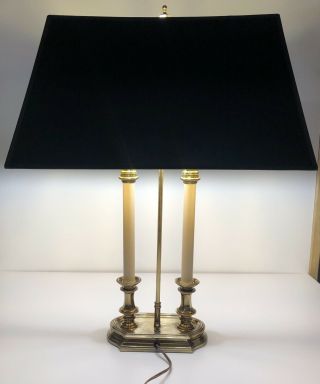 Stiffel Brass 2 Light Candlestick 3 Way Desk Table Lamp Black Shades Vintage