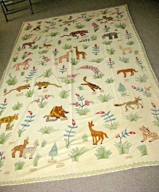 Hand Made Crewel Embroidery Bed Cover Vintage - 40 