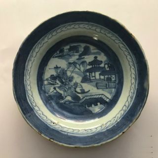 Antique Chinese Export Canton B&w Porcelain Plate/shallow Bowl,  6.  25 " D,  Defect